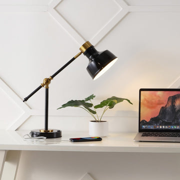 Allegra 18.5" Classic Farmhouse Adjustable Cantilever LED Task Lamp with USB Charging Port - JONATHAN Y
